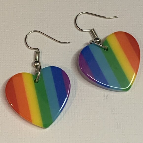 Pride Earring, Gay Pride Earring, Rainbow Earring, Heart Earring, Love Earring - Picture 4 of 5